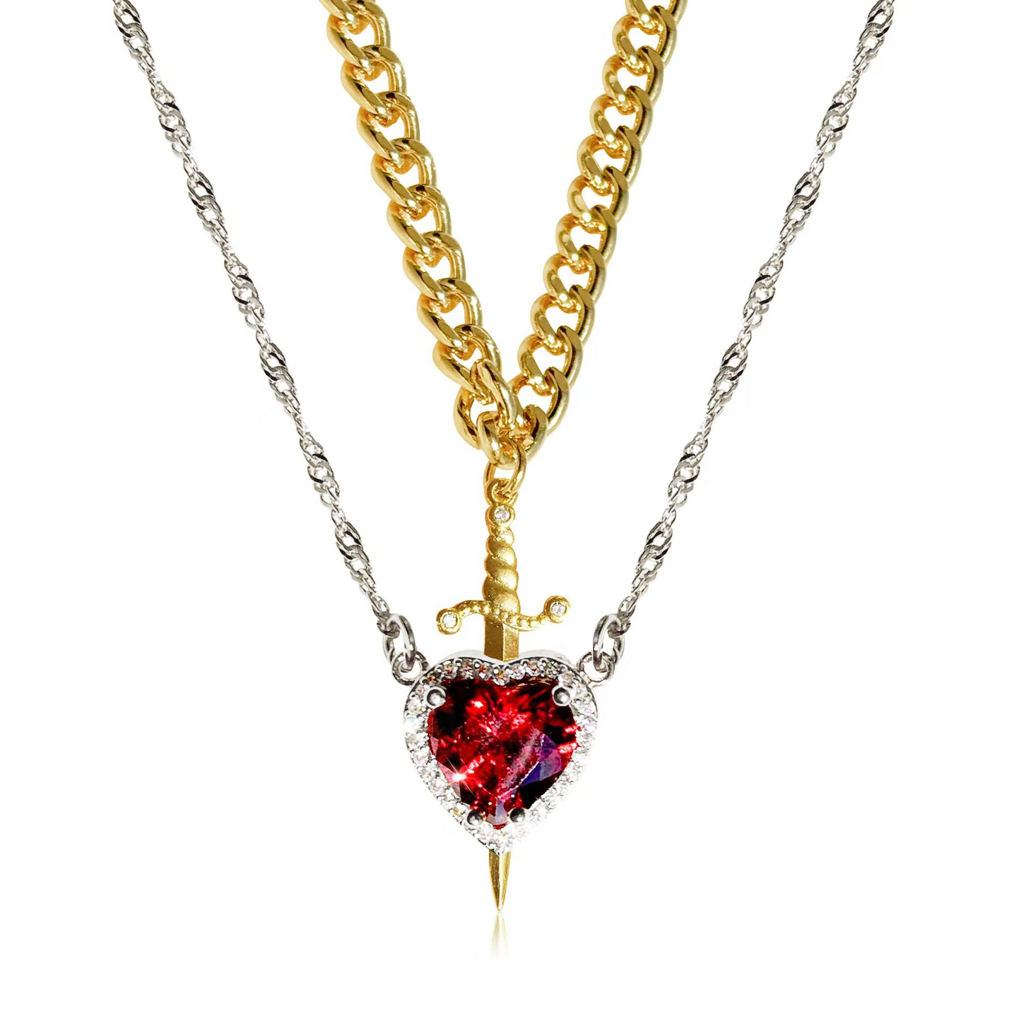 Lover’s Heart & Blade Necklace Duo