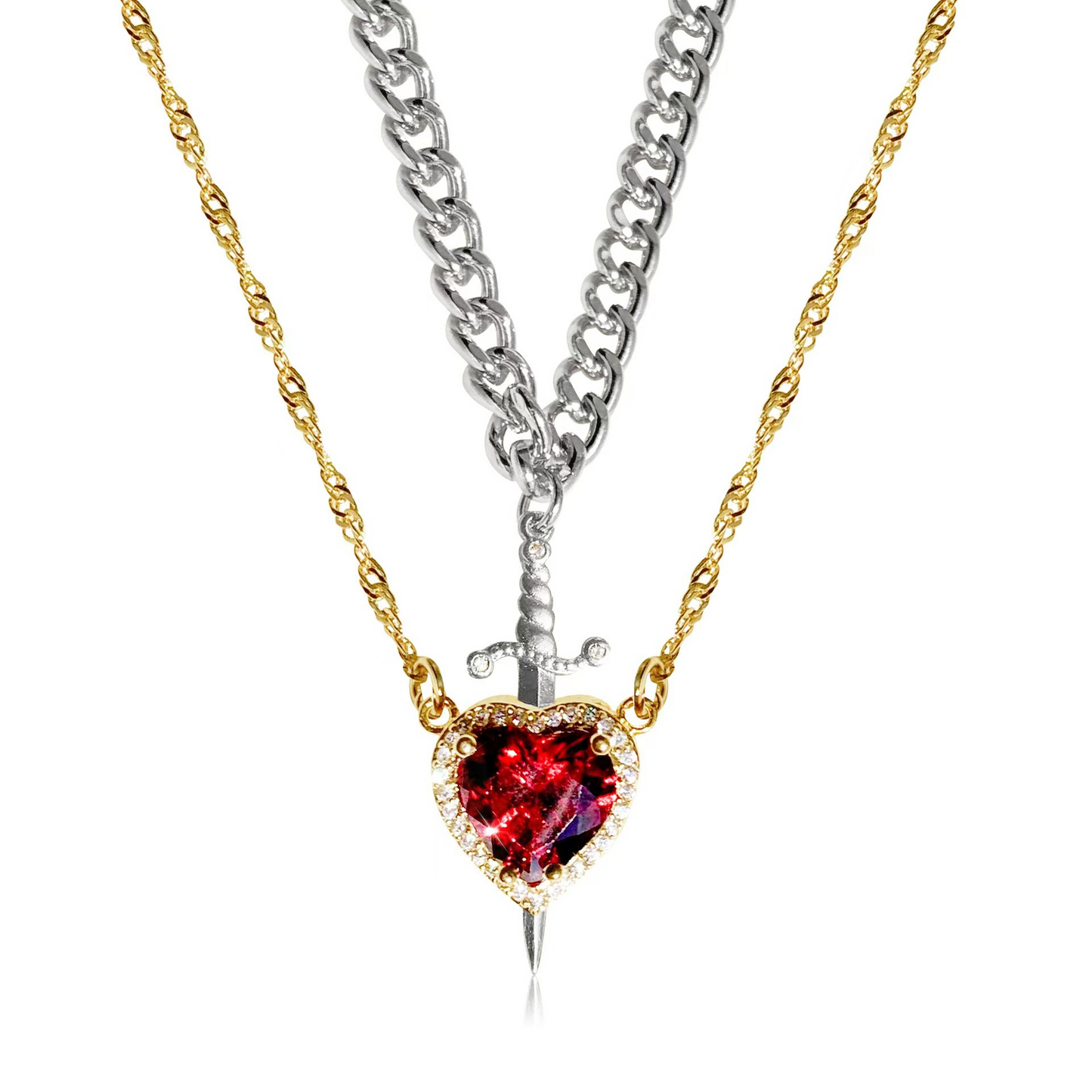 Lover’s Heart & Blade Necklace Duo