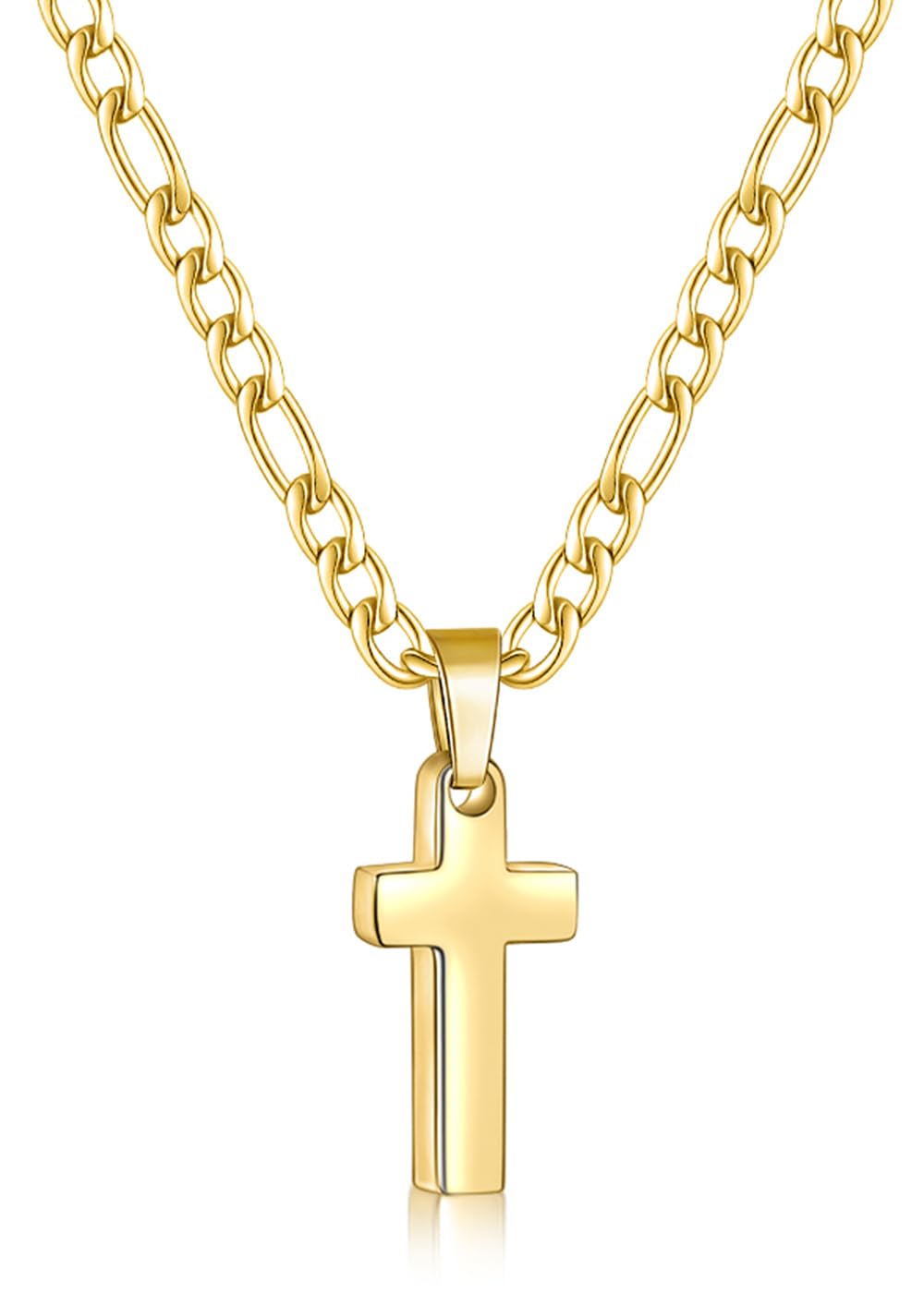Steel Luxe Cross with Figaro Chain