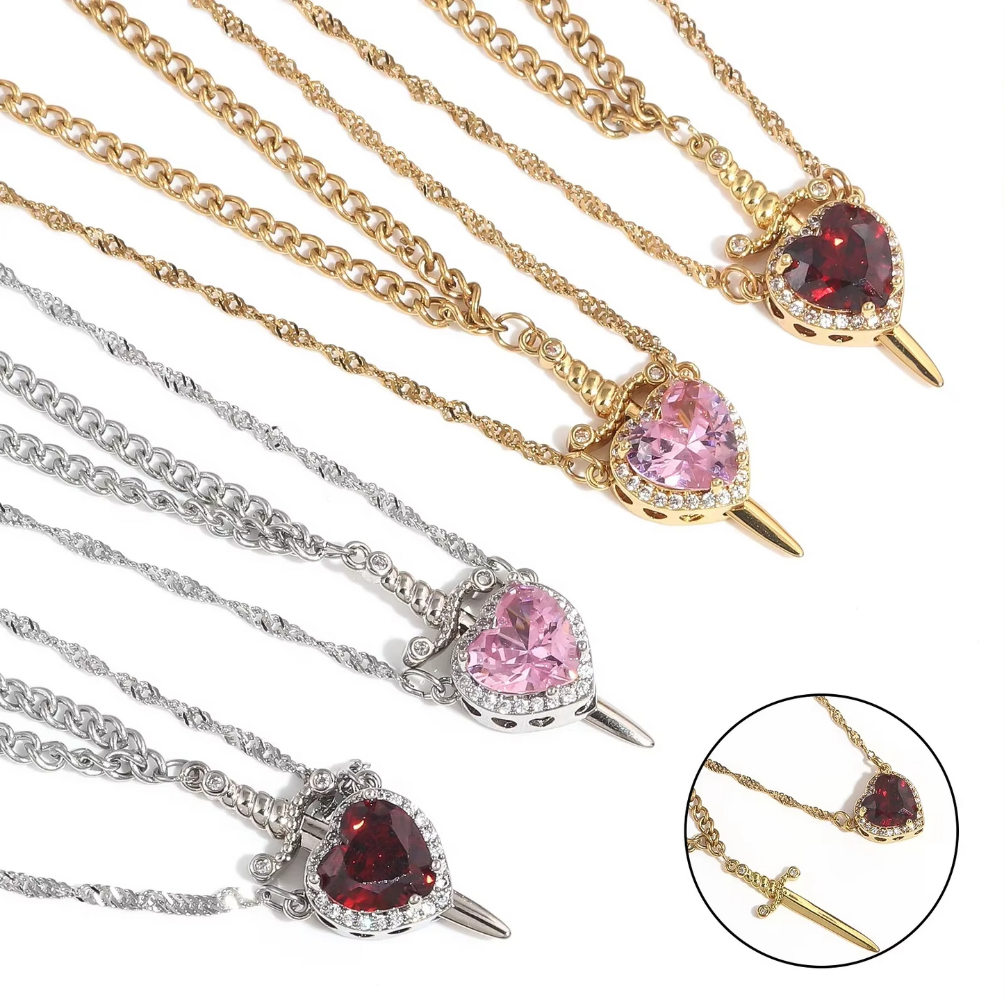Lover’s Heart & Blade Necklace Duo