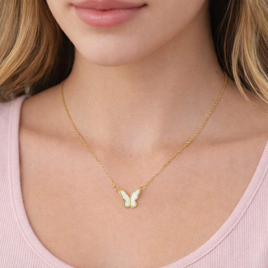 White Butterfly Pendant Necklace