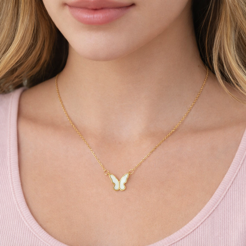 White Butterfly Pendant Necklace