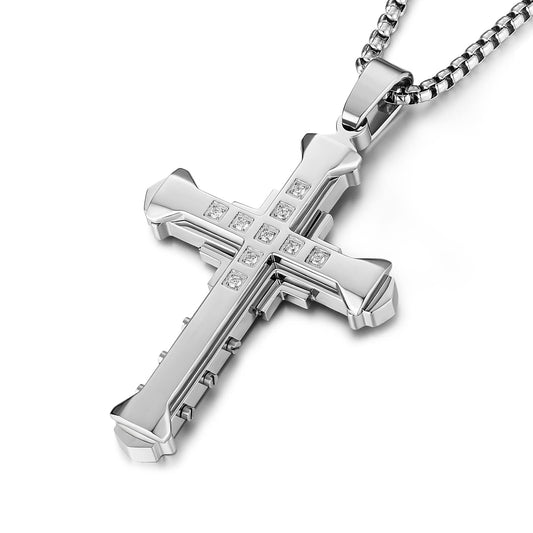 Steel Cubic Zirconia Cross Pendant (Silver)
