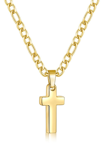 Steel Luxe Cross with Figaro Chain
