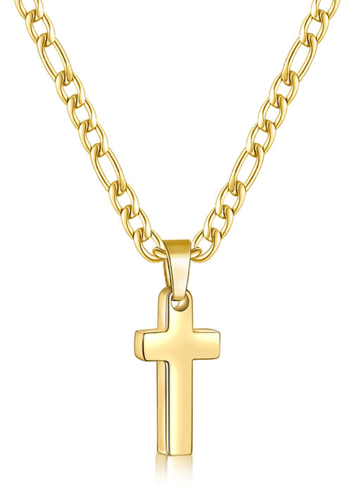 Steel Luxe Cross with Figaro Chain