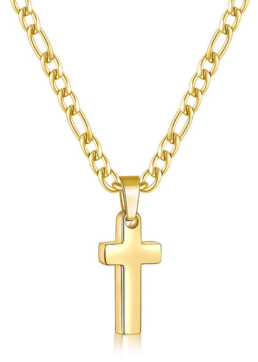 Steel Luxe Cross with Figaro Chain